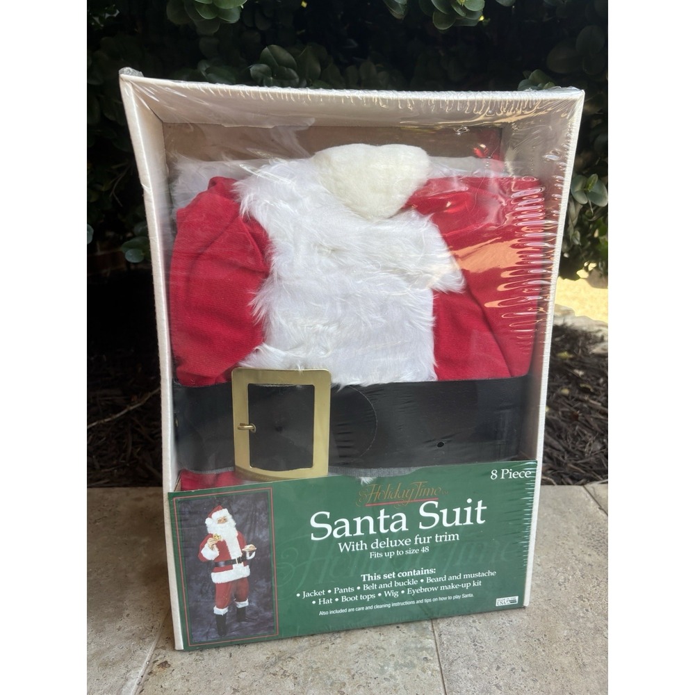 VTG 1990s Holiday Time 8 Piece Santa Claus Fur Trim Suit⭐️Fits Up To Size 48 NIB